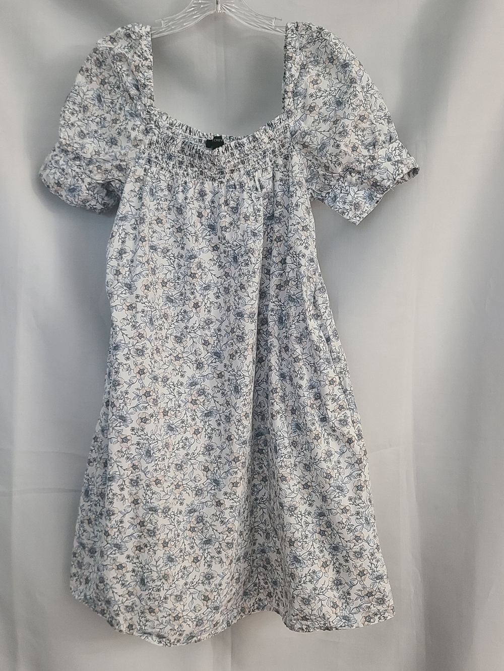 J Crew M Floral Vines Cotton Poplin Smocked Neck Cuffed Puff Sleeves Shift Dress